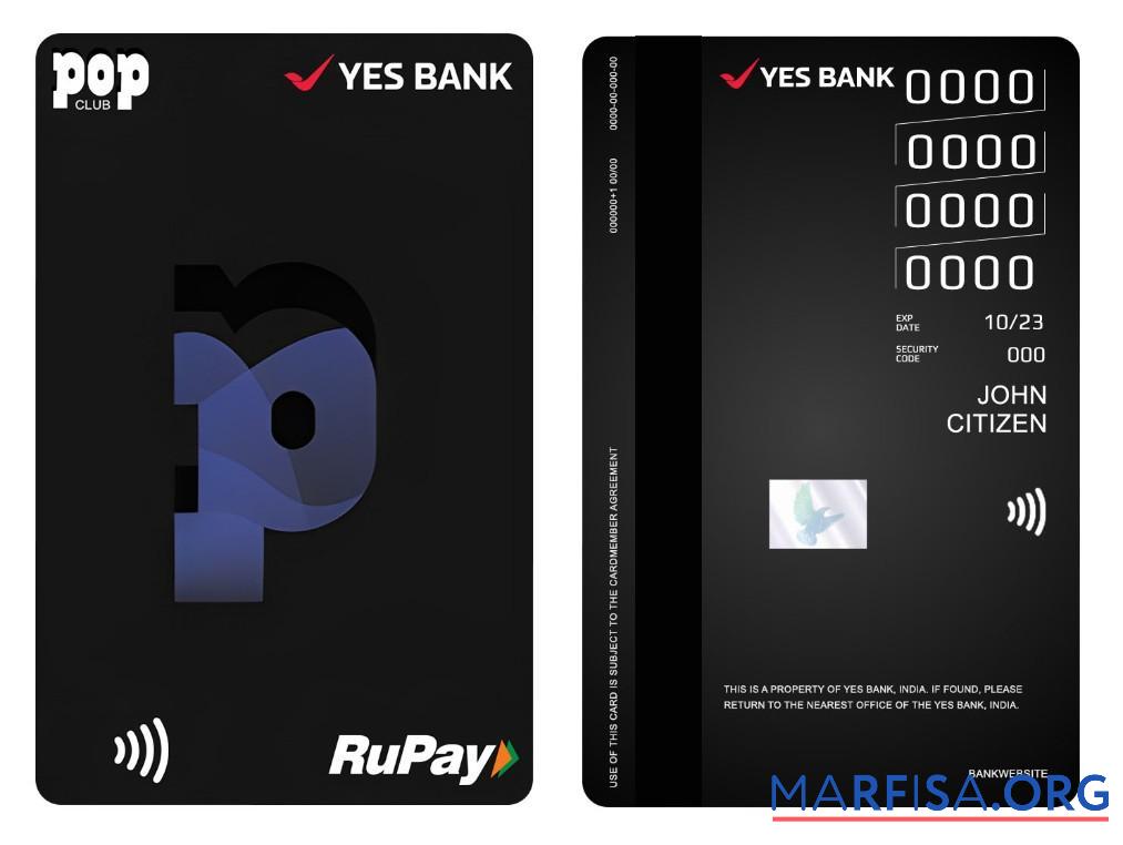 Printable India YES Bank POP Club RuPay vertical credit card example